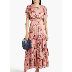 Cinq a Sept Martine Cutout Drawstring Short Sleeve Tiered Midi Dress Size 12